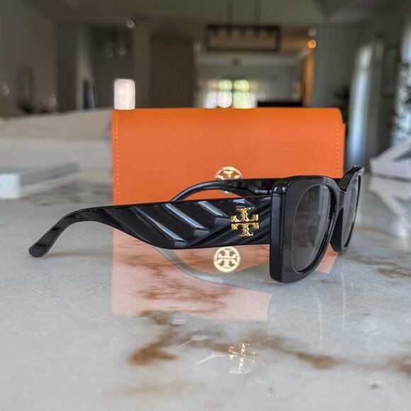 Tory Burch Accessories - NEW Tory Burch Kira Quilted Geometric Sunglasses Black Gold — TY7189U